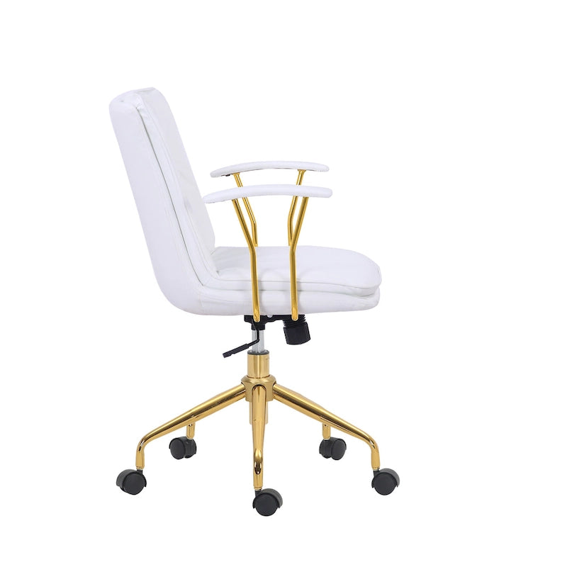 Sedia da ufficio Tilly, pelle PU, base a rotelle cromata dorata