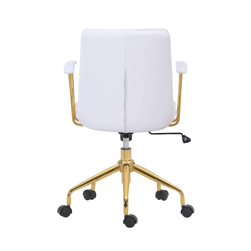 Sedia da ufficio Tilly, pelle PU, base a rotelle cromata dorata