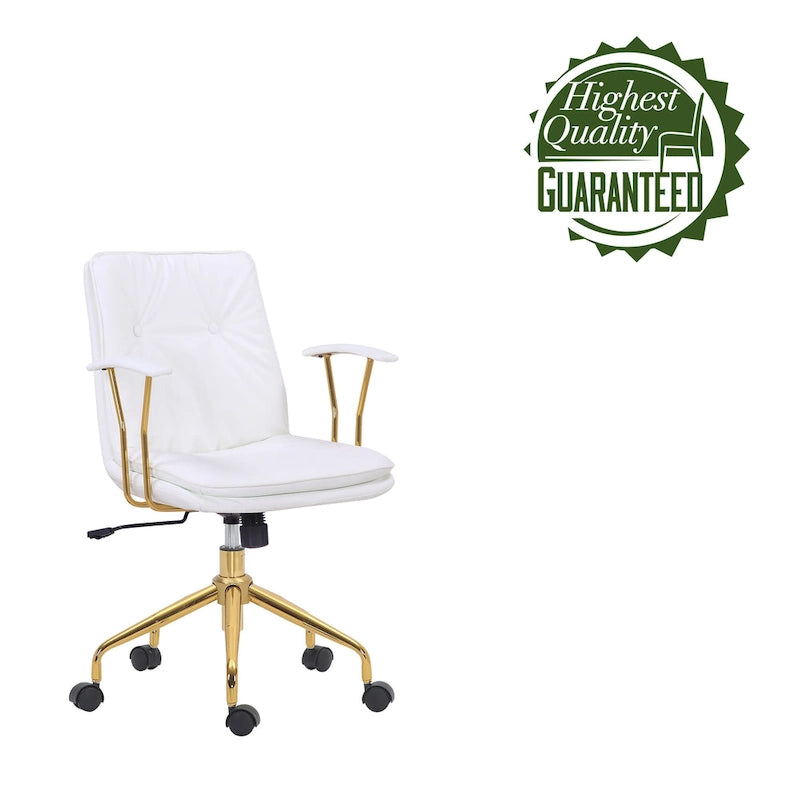 Sedia da ufficio Tilly, pelle PU, base a rotelle cromata dorata