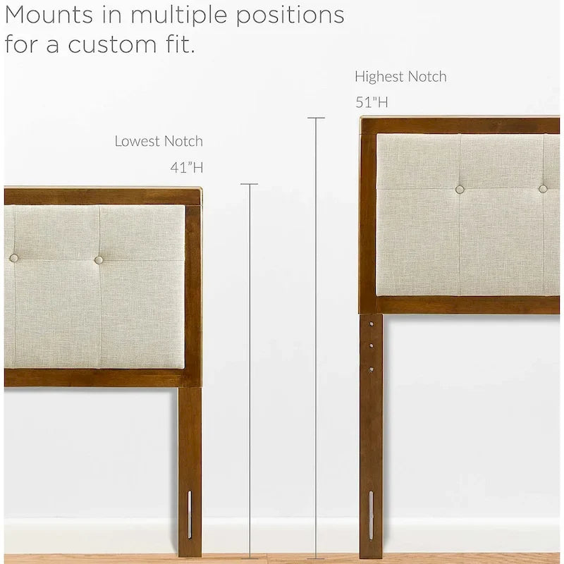 Testiera a pannelli trapuntata in tessuto beige tradizionale, con cornice in legno di noce, misura Queen size
