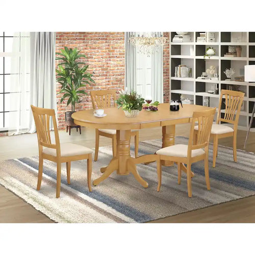 East West Furniture 5 Piece Table Set for 4 an Oval Kitchen Table and 4 Chairs, Oak(Seat Type Options)