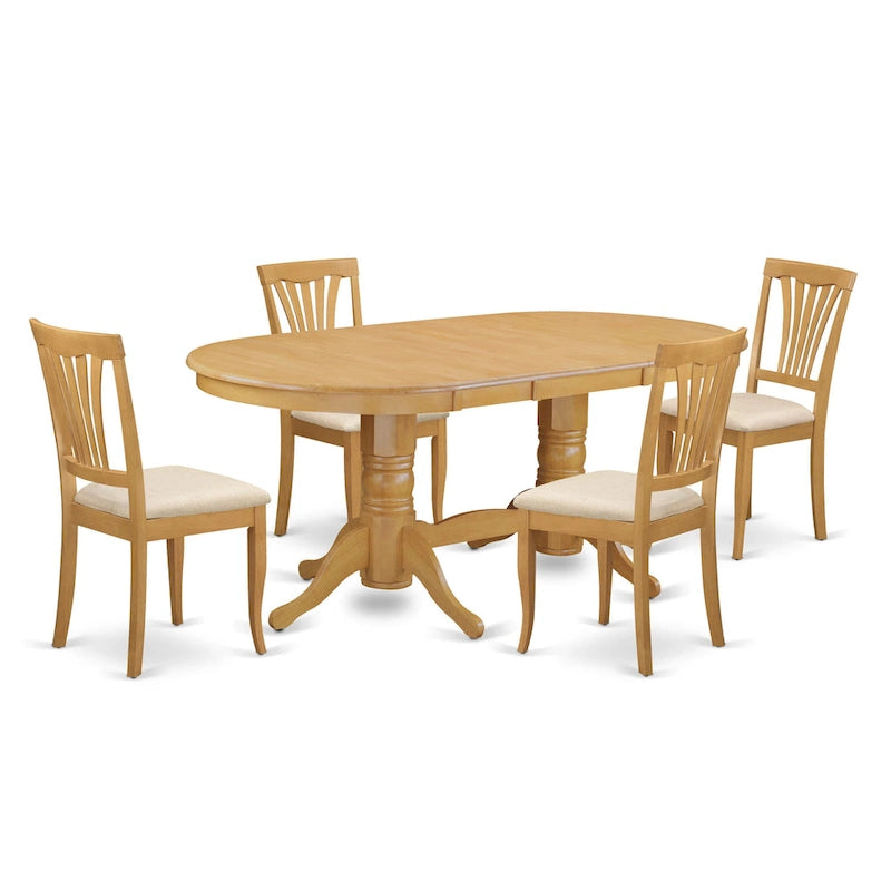Set Tavolo da 5 Pezzi per 4 Persone con Tavolo da Cucina Ovale e 4 Sedie, Quercia (Opzioni Tipo di Seduta)