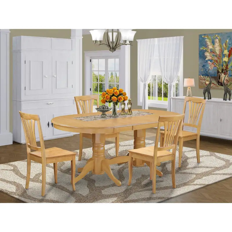 Set Tavolo da 5 Pezzi per 4 Persone con Tavolo da Cucina Ovale e 4 Sedie, Quercia (Opzioni Tipo di Seduta)
