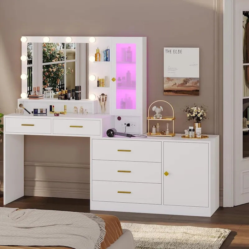 Lampadine per specchiera da trucco e cassettiere con ripiani portaoggetti RGB