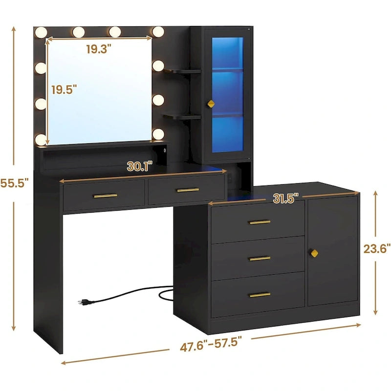 Lampadine per specchiera da trucco e cassettiere con ripiani portaoggetti RGB