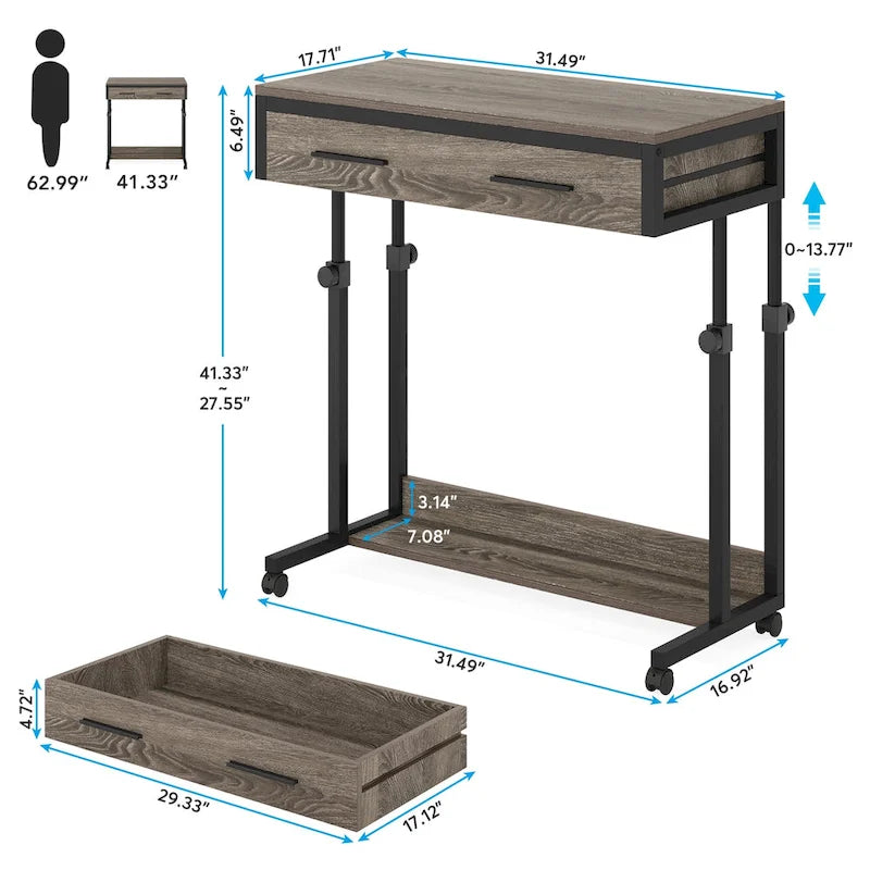Scrivania per laptop mobile portatile con cassetti