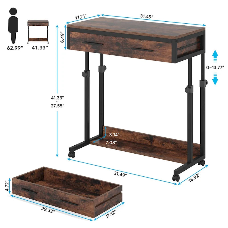 Scrivania per laptop mobile portatile con cassetti