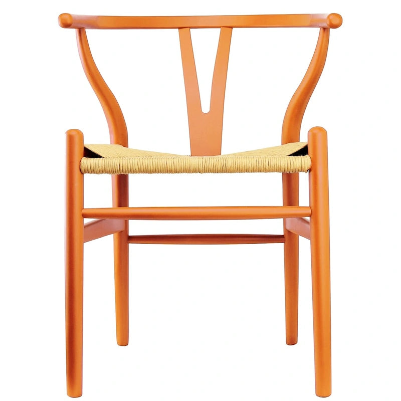 Sedia da pranzo moderna con seduta in corda di carta intrecciata, sedia laterale con schienale a Y e braccioli in legno massello in stile rustico