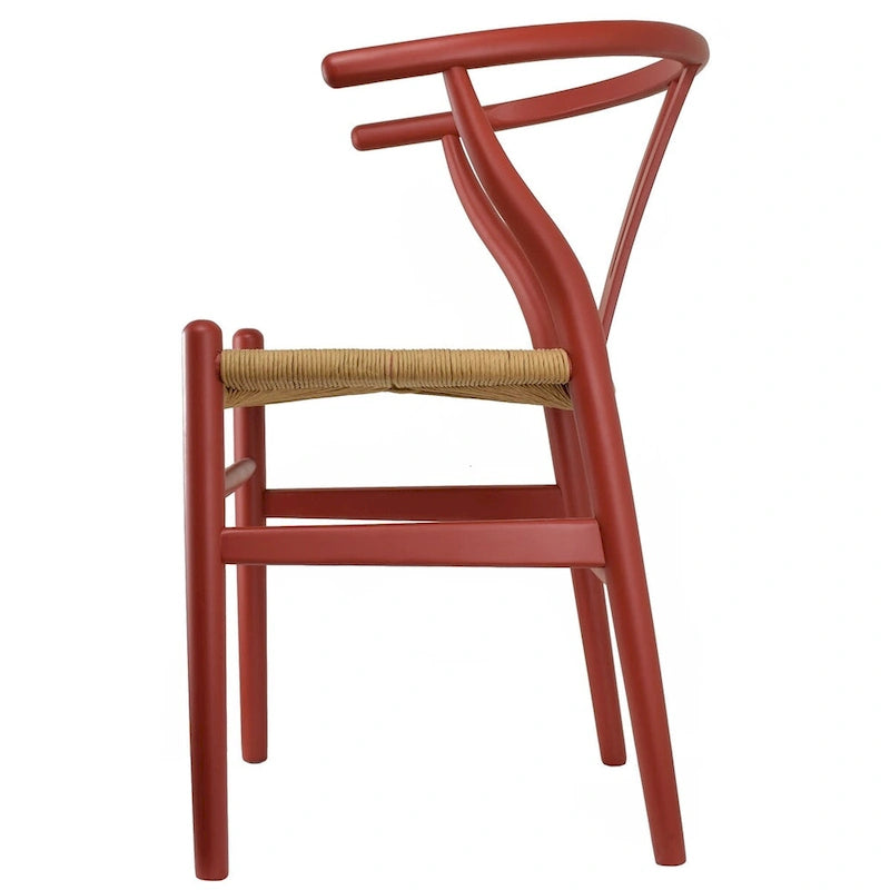 Sedia da pranzo moderna con seduta in corda di carta intrecciata, sedia laterale con schienale a Y e braccioli in legno massello in stile rustico