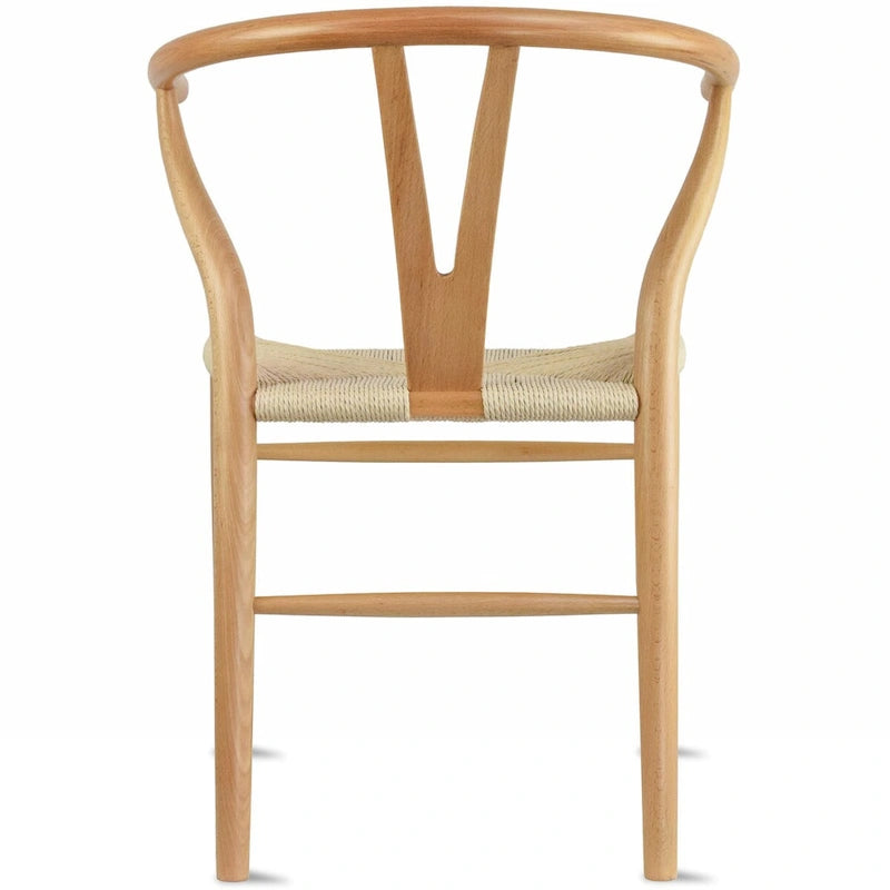 Sedia da pranzo moderna con seduta in corda di carta intrecciata, sedia laterale con schienale a Y e braccioli in legno massello in stile rustico