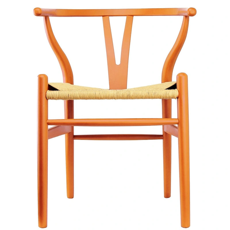 Sedia da pranzo moderna con seduta in corda di carta intrecciata, sedia laterale con schienale a Y e braccioli in legno massello in stile rustico