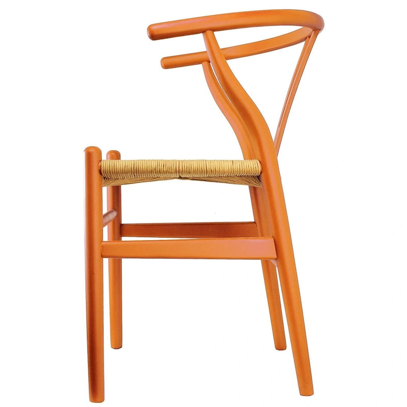 Sedia da pranzo moderna con seduta in corda di carta intrecciata, sedia laterale con schienale a Y e braccioli in legno massello in stile rustico