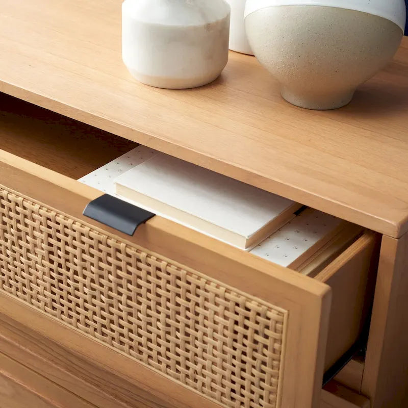 Cassettiera Siddie mid-century con 3 cassetti in rattan - 36Lx18Px36A