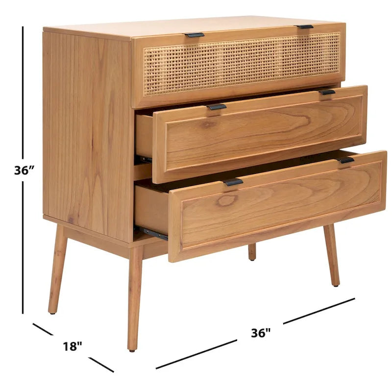 Cassettiera Siddie mid-century con 3 cassetti in rattan - 36Lx18Px36A