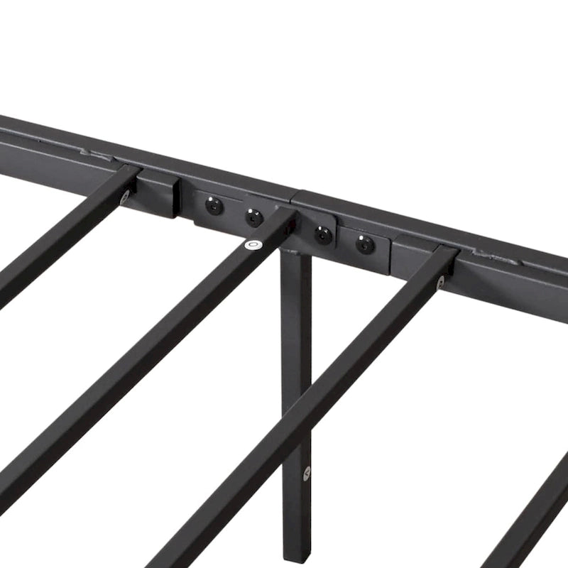 Struttura Letto a Piattaforma in Metallo Nero, Testiera e Pediera Vintage