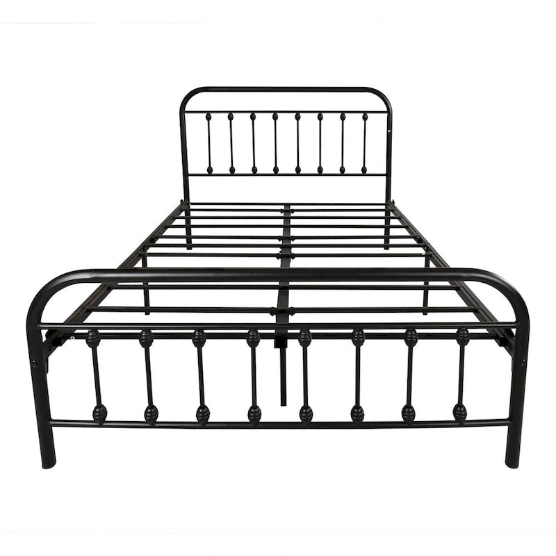Struttura Letto a Piattaforma in Metallo Nero, Testiera e Pediera Vintage