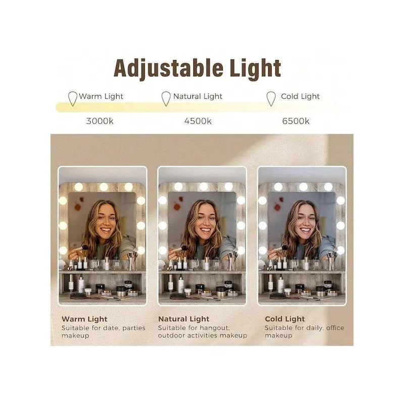 Toeletta per il Trucco con Specchio Illuminato Dimmerabile a 3 Colori