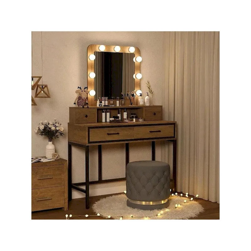 Toeletta per il Trucco con Specchio Illuminato Dimmerabile a 3 Colori