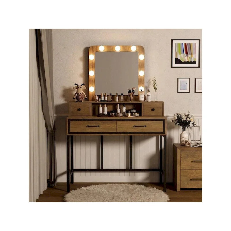 Toeletta per il Trucco con Specchio Illuminato Dimmerabile a 3 Colori