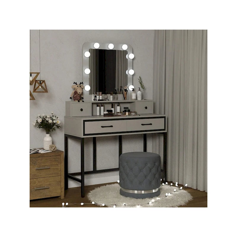 Toeletta per il Trucco con Specchio Illuminato Dimmerabile a 3 Colori