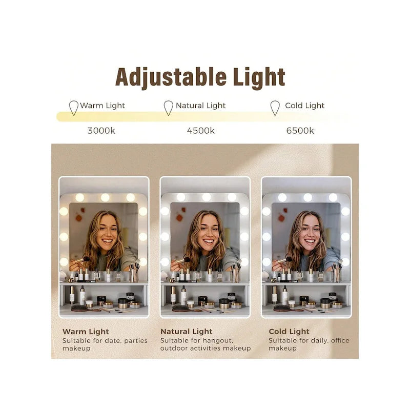 Toeletta per il Trucco con Specchio Illuminato Dimmerabile a 3 Colori