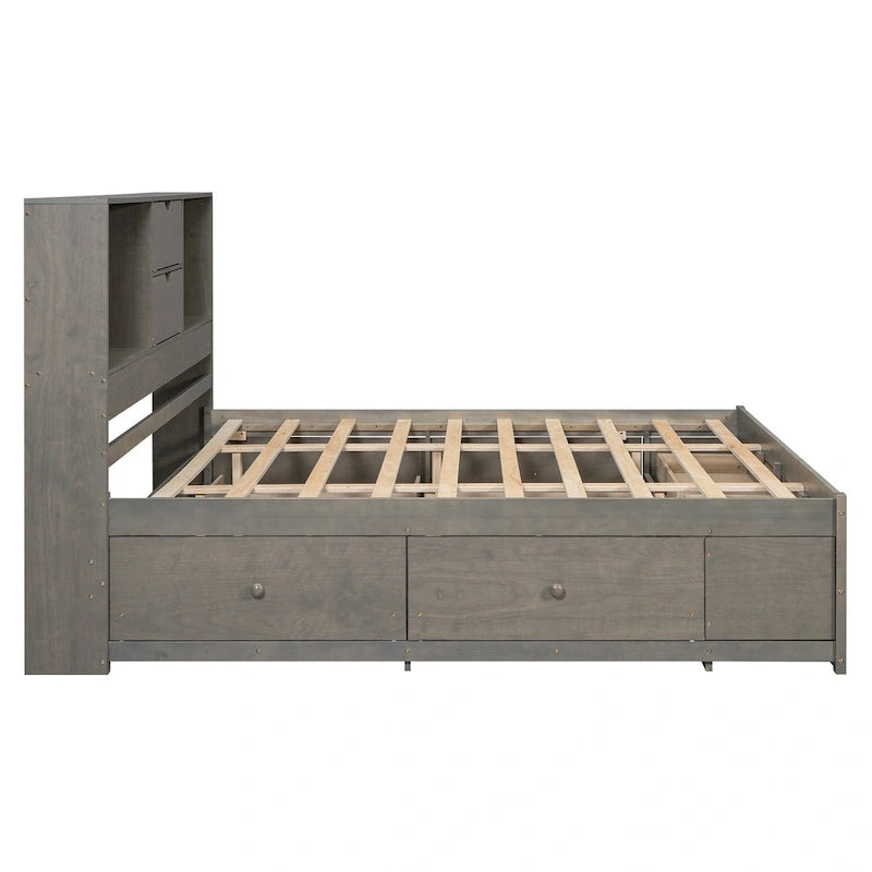 Letto a piattaforma con testiera contenitore e 8 cassetti