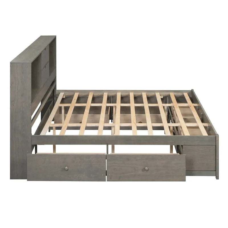 Letto a piattaforma con testiera contenitore e 8 cassetti