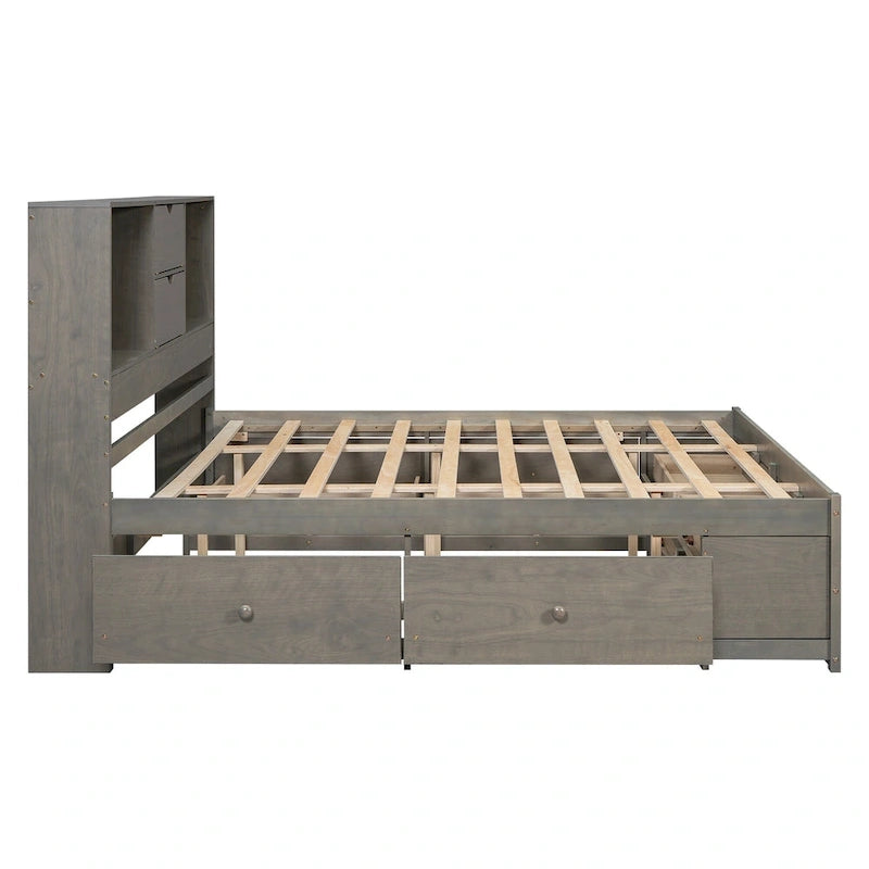 Letto a piattaforma con testiera contenitore e 8 cassetti