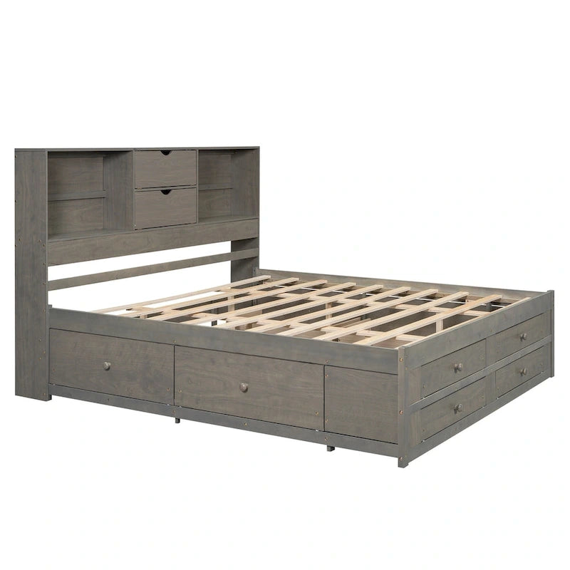 Letto a piattaforma con testiera contenitore e 8 cassetti