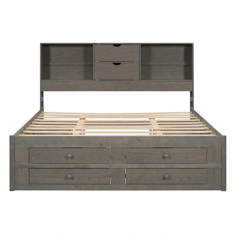 Letto a piattaforma con testiera contenitore e 8 cassetti