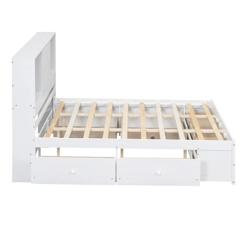 Letto a piattaforma con testiera contenitore e 8 cassetti
