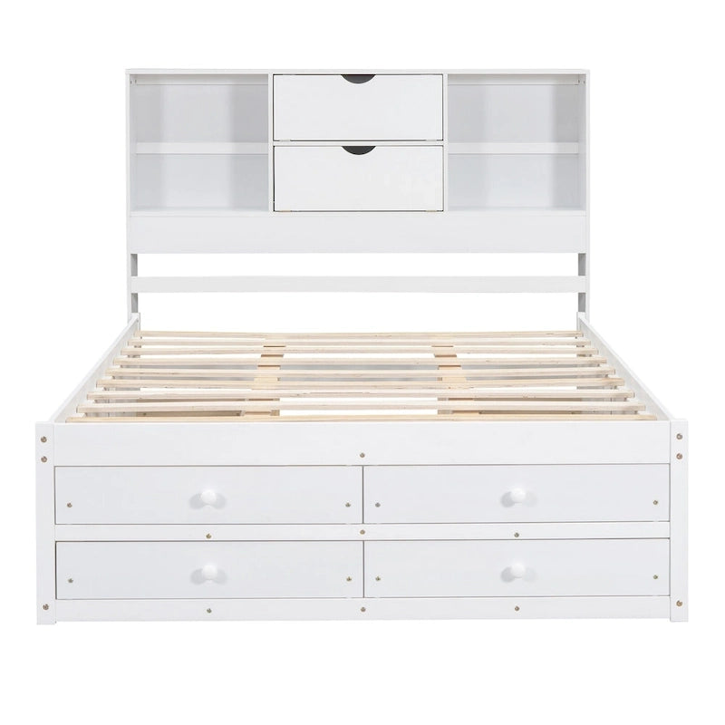Letto a piattaforma con testiera contenitore e 8 cassetti
