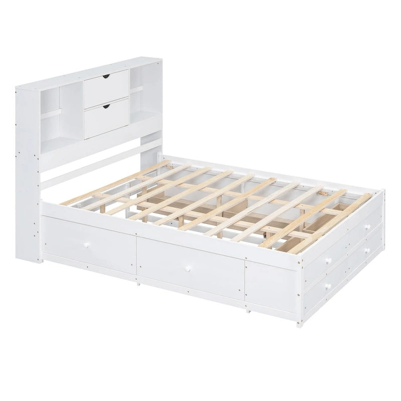 Letto a piattaforma con testiera contenitore e 8 cassetti