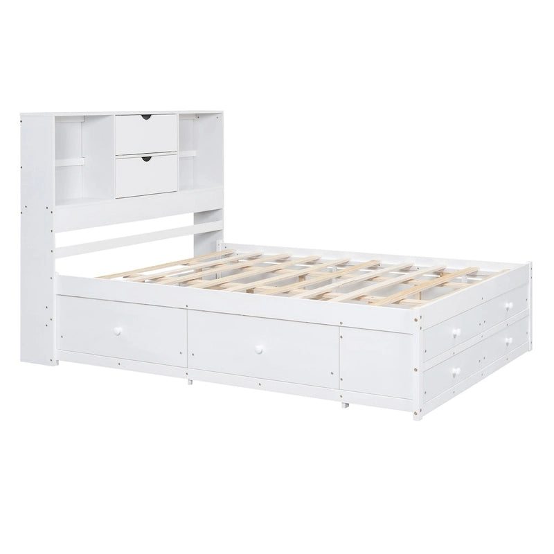 Letto a piattaforma con testiera contenitore e 8 cassetti