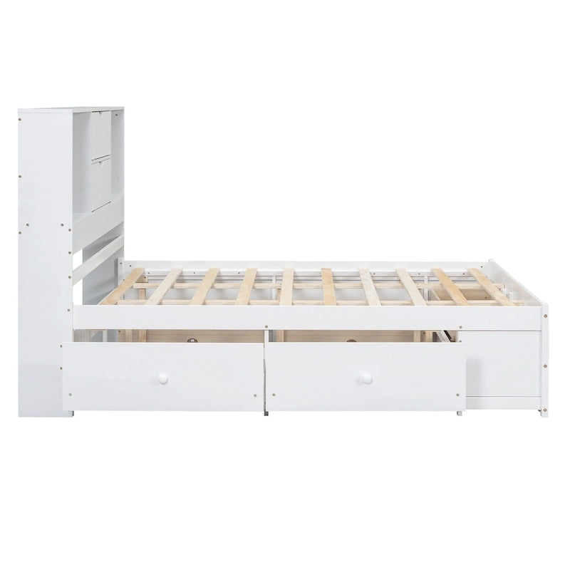 Letto a piattaforma con testiera contenitore e 8 cassetti