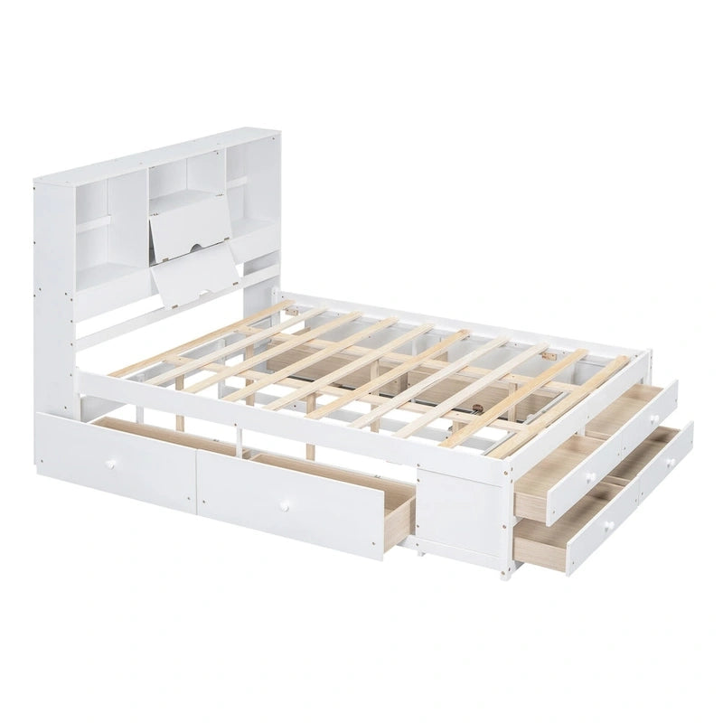 Letto a piattaforma con testiera contenitore e 8 cassetti