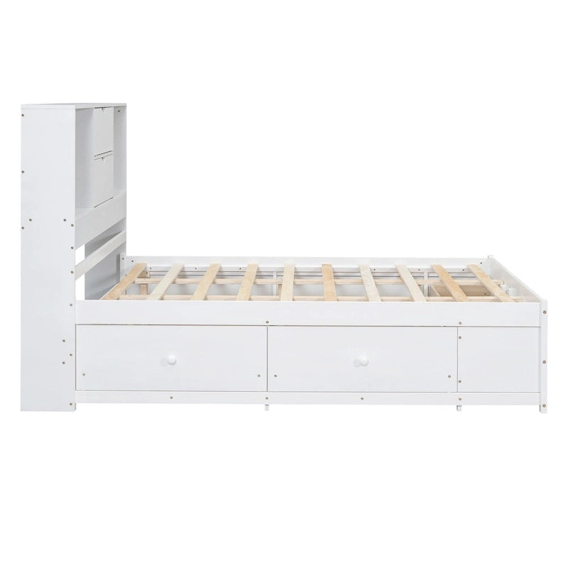Letto a piattaforma con testiera contenitore e 8 cassetti
