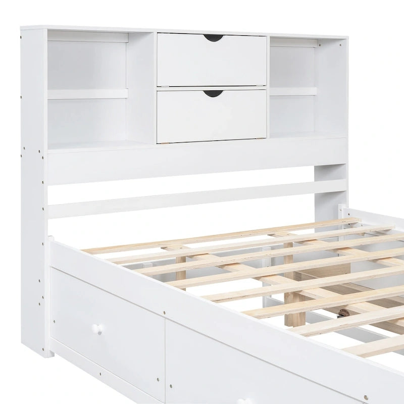 Letto a piattaforma con testiera contenitore e 8 cassetti