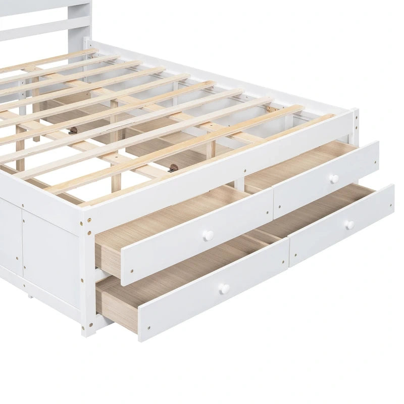 Letto a piattaforma con testiera contenitore e 8 cassetti