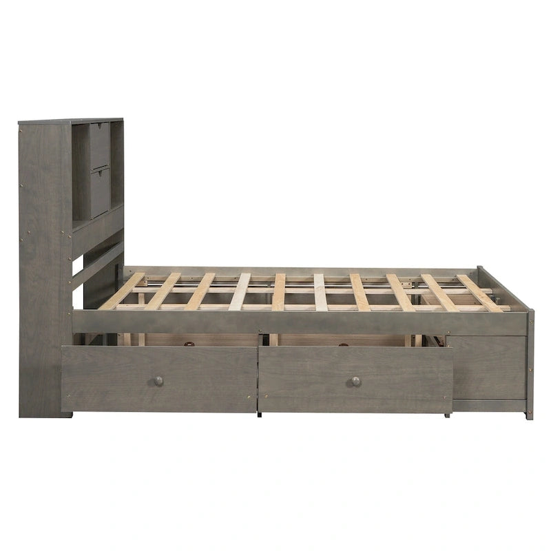Letto a piattaforma con testiera contenitore e 8 cassetti