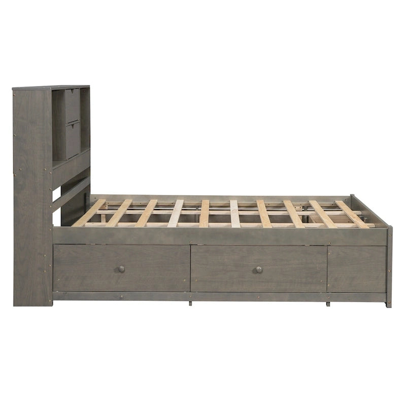 Letto a piattaforma con testiera contenitore e 8 cassetti