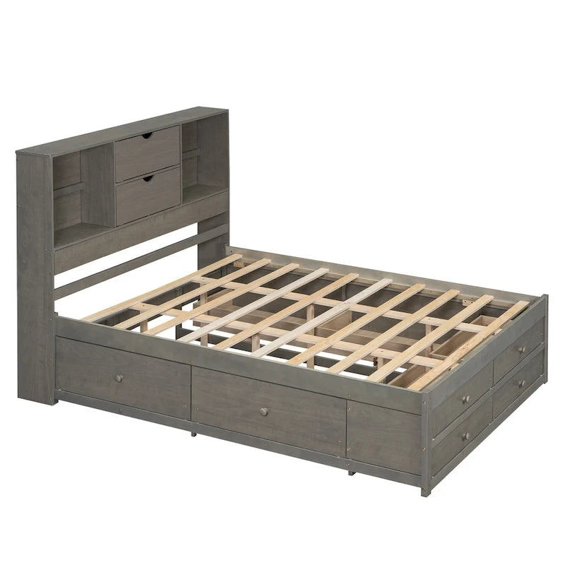 Letto a piattaforma con testiera contenitore e 8 cassetti