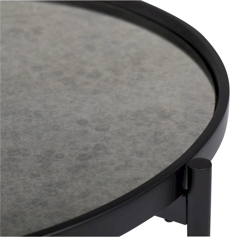 Tavolino moderno Black Metal e specchio Estrade con piano reversibile rotondo da 22 pollici
