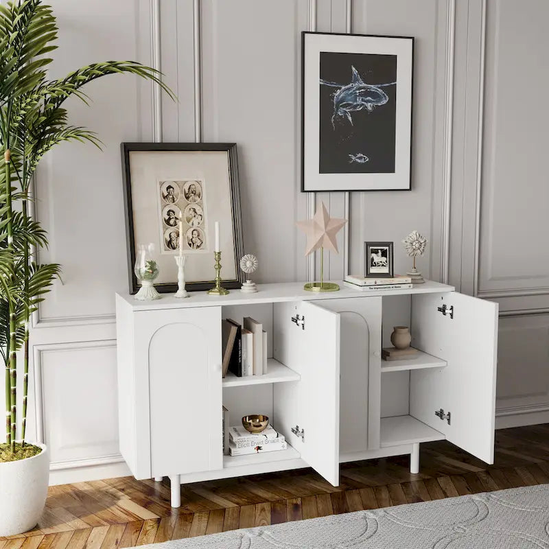 Mobile contenitore a 4 ante Intaglio con gambe in pino