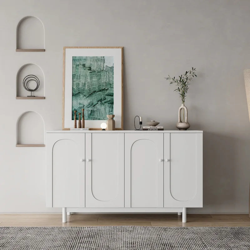 Mobile contenitore a 4 ante Intaglio con gambe in pino