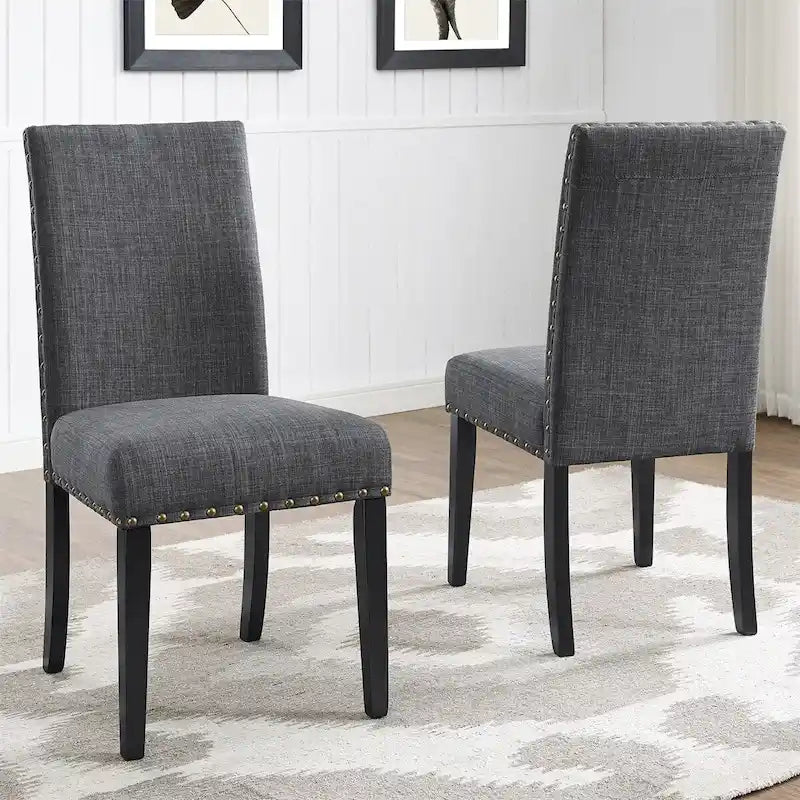 Sedie da pranzo in tessuto con finiture borchiate, set da 2