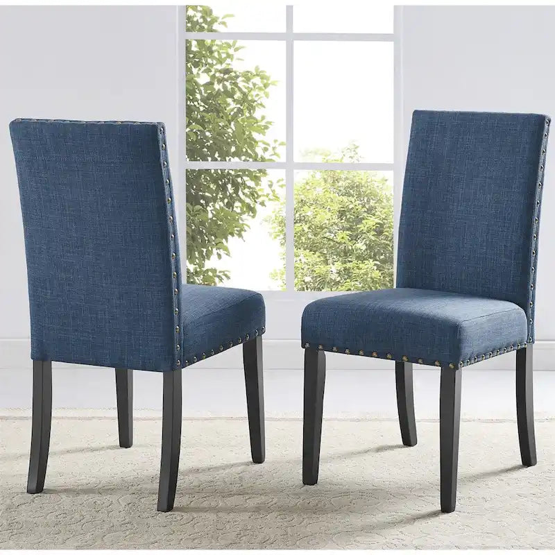 Sedie da pranzo in tessuto con finiture borchiate, set da 2