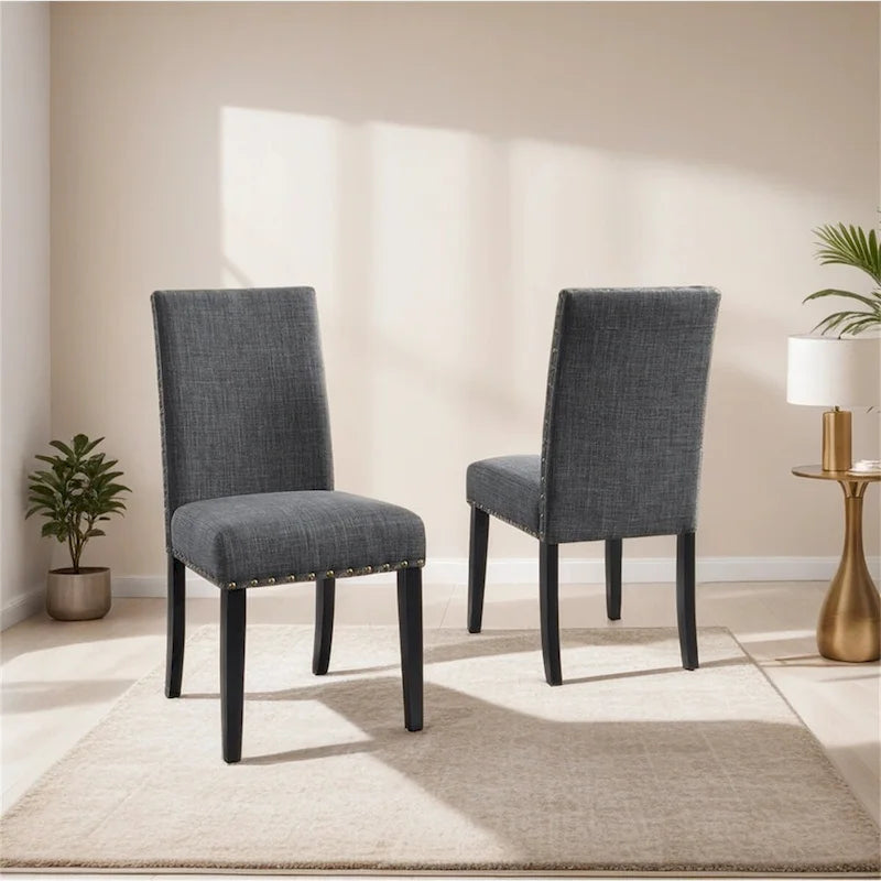 Sedie da pranzo in tessuto con finiture borchiate, set da 2