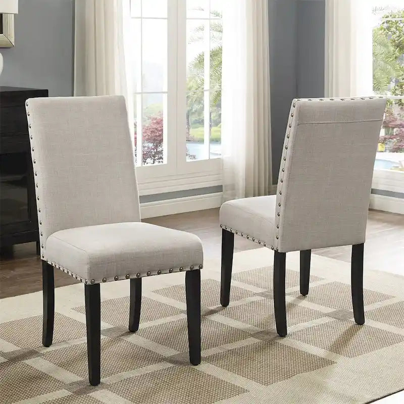 Sedie da pranzo in tessuto con finiture borchiate, set da 2