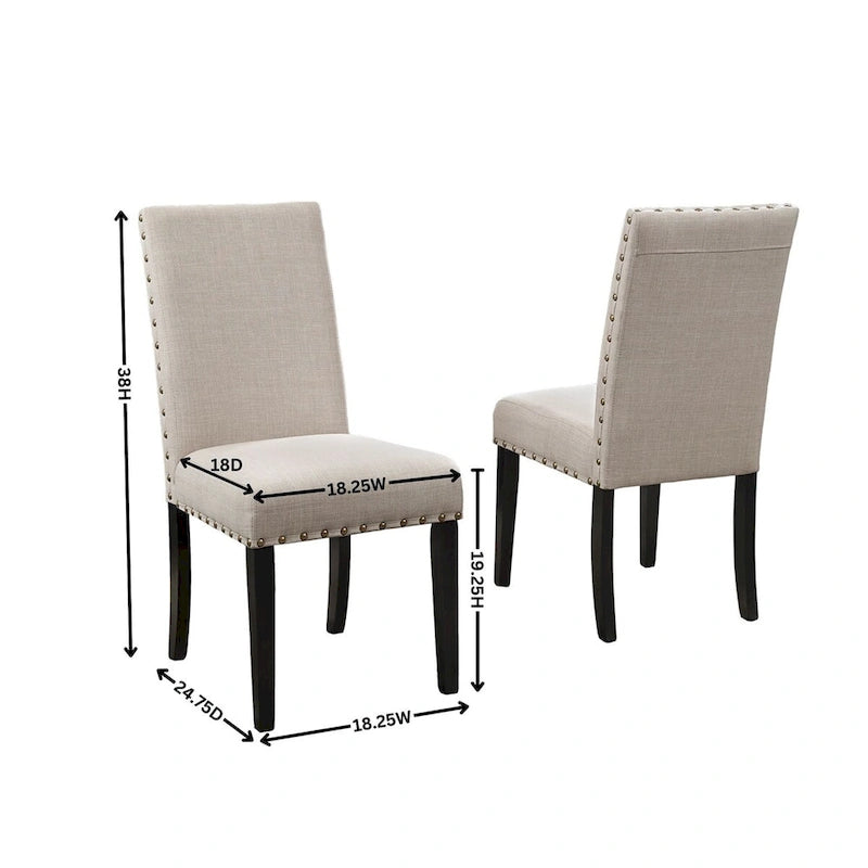 Sedie da pranzo in tessuto con finiture borchiate, set da 2